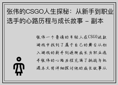 张伟的CSGO人生探秘:从新手到职业选手的心路历程与成长故事 - 副本